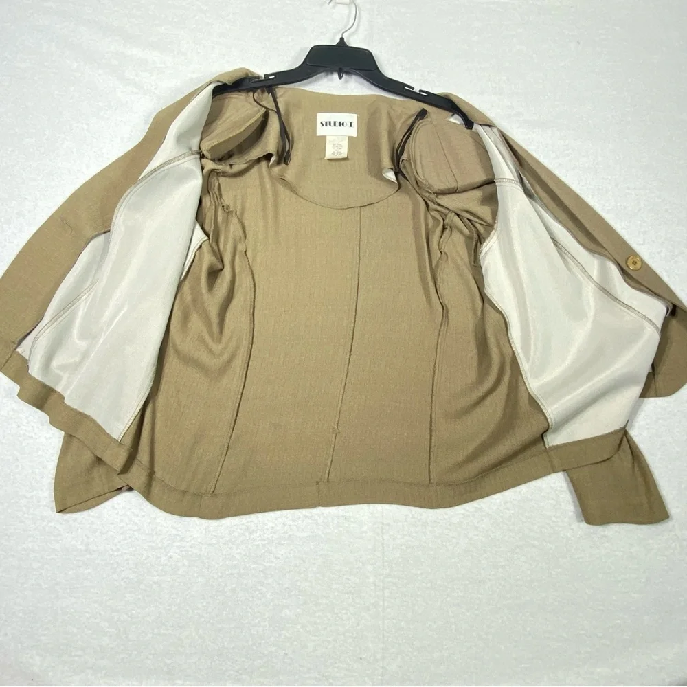 VINTAGE Studio I Single Button Blazer Women's 20W Tan Collarless Business USA
